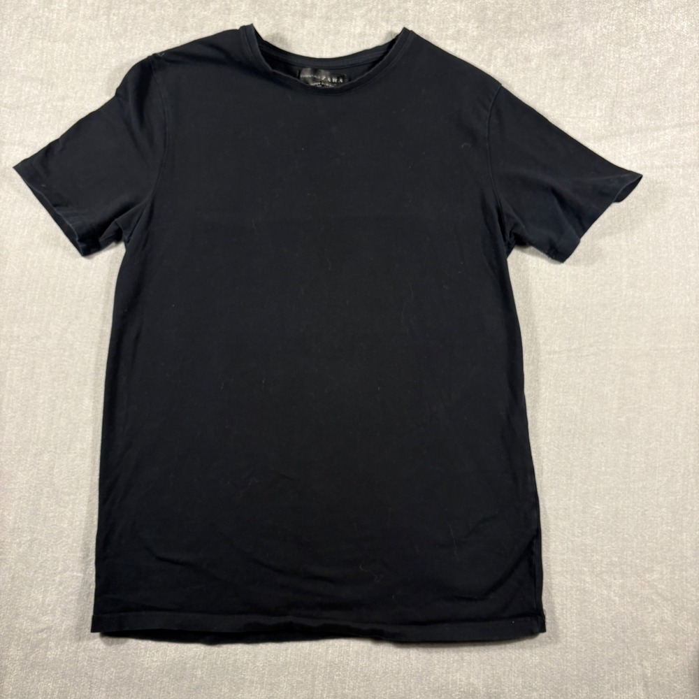 Zara Essentials Mens Super Slim Fit T-Shirt Black Short Sleeve Crew Neck XL